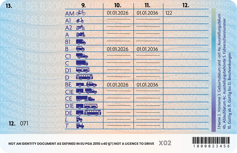 Germany Driver's License — Back — Fake ID EU