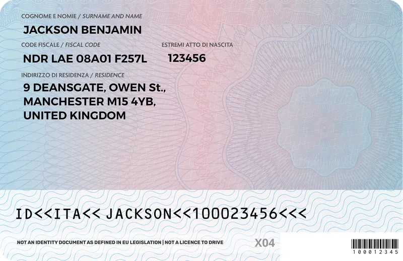 Italy Identity Card — Back — Fake ID EU